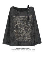 Vintage Y2K Oversize Off shoulder T shirt With Print Women Ripped Top Hole Long sleeve Baggy Basic T shirt Pulovers Ladies Tops