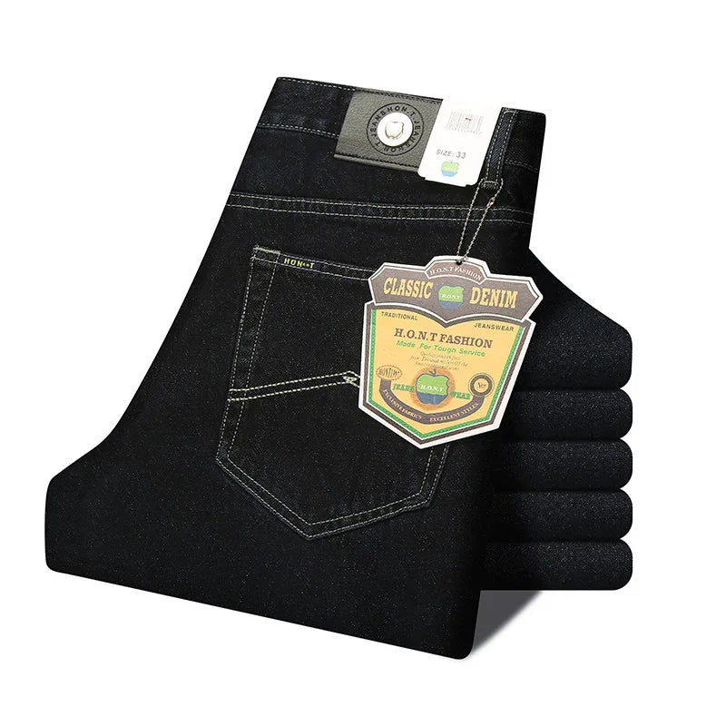 Men Business Jeans Classic Spring Autumn Male Cotton Straight Stretch Brand Denim Pants Summer Overalls Slim Fit Trousers 2021 - Matrix Studios