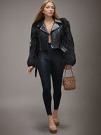 DEAT Fashion Faux Fur Patchwork PU Leather Motorcycle Jacket  Women's Lapel Zipper Sahses Short Jacket Autumn Winter New 7A2267 - Matrix Studios
