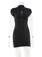 CNYISHE Solid Butoon High Collar Short Sleeve Women Dresses Sheath Trendy Chic Sexy Club Hot Girl Hip Wrap Outfits Female Skinny - Matrix-studios.com