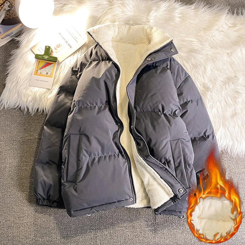 Warm Fleece Winter Lined Puffer Jackets Men Thick Parkas Casual Man Padded Down Outwear Zipper Long Sleeve Outdoor Couple Coat - Matrix Studios