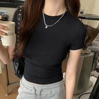 Basic Solid Crop Top Short Sleeve Crewneck Skinny T-shirt Summer Casual Tee for Women y2k Vintage Top Harajuku Streetwear - Matrix-studios.com