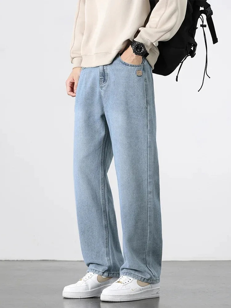 Spring Autumn American Retro Straight Jeans Men Streetwear Korean Fashion Loose Baggy Wide Leg Denim Pants Male Casual Trousers - Matrix Studios