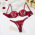 Embroidered Print Pajama Set - A Set Featuring a Floral Design Suitable for Women, a Sexy Bra ZA824031 - Matrix-studios.com
