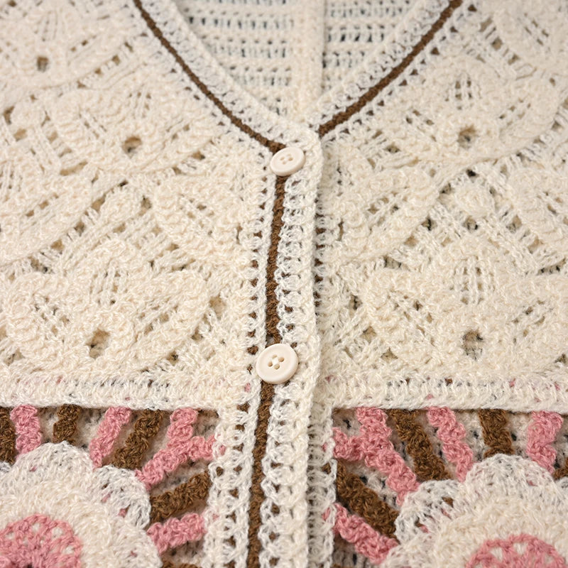Granny Square Crochet Vest Woman Sheer Open-knit Button Front Sleeveless Waistcoat Top Summer Boho Vacation Beach Outfit - Matrix Studios