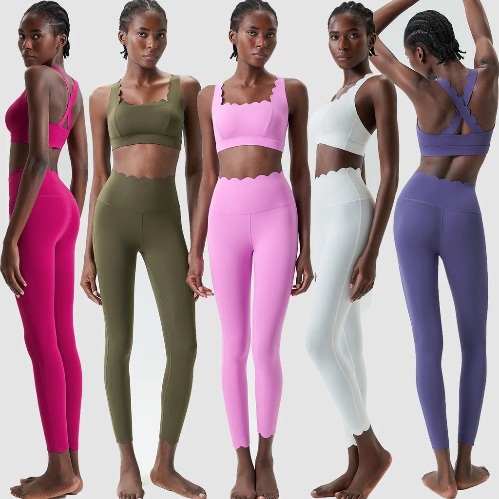 Women Solid Color Gym Suit Two Pieces Fitness Yoga Set Super Streth Slim Fit Running Sportswear Breathable Workout Clothes - Matrix-studios.com