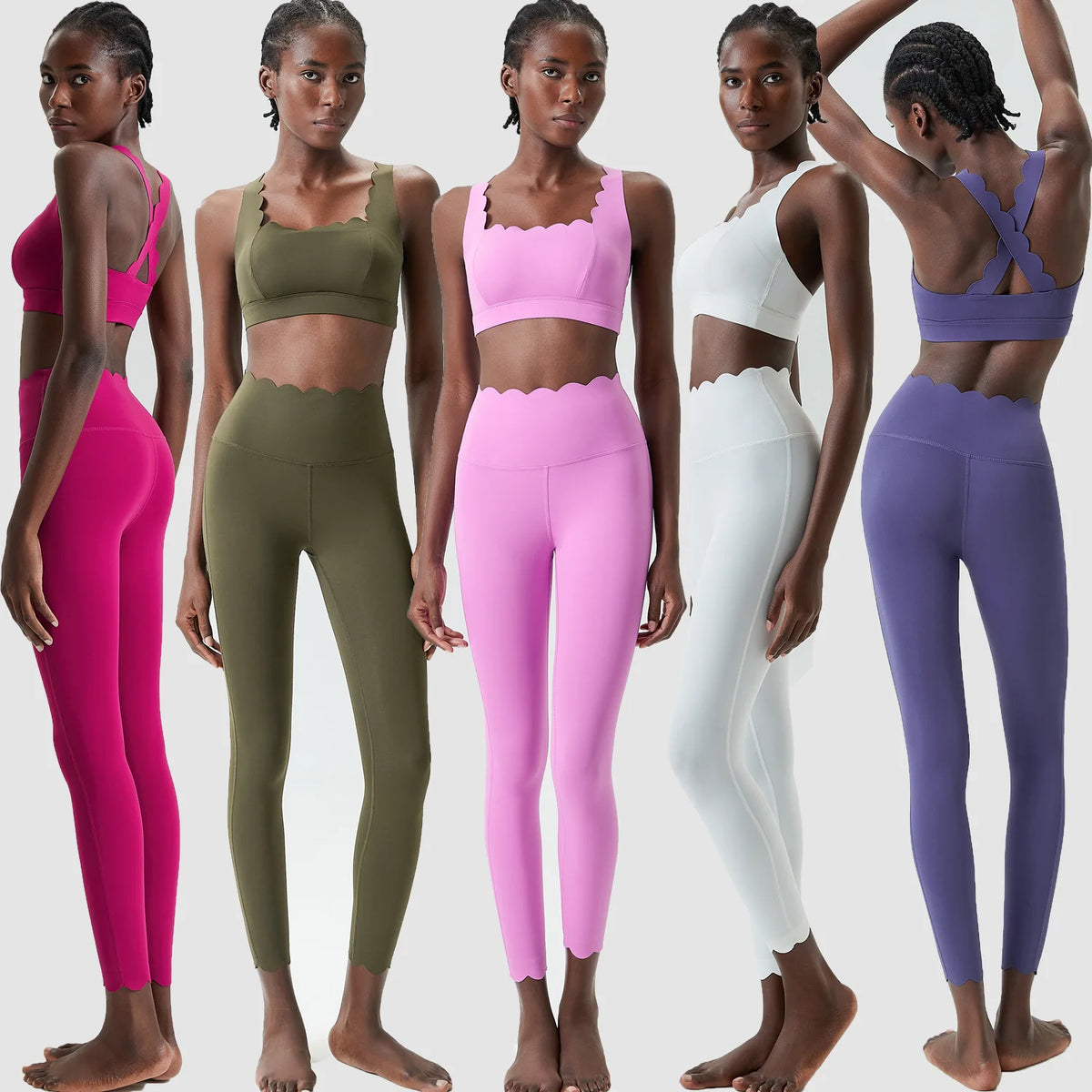 Women Solid Color Gym Suit Two Pieces Fitness Yoga Set Super Streth Slim Fit Running Sportswear Breathable Workout Clothes - Matrix-studios.com