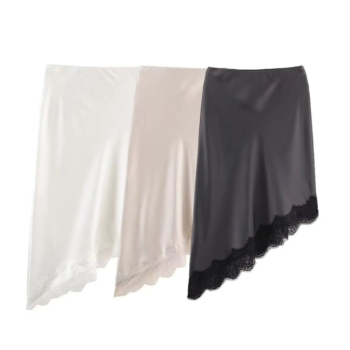 BSAY Lace Asymmetry Satin Texture Skirt Women Fashion Autumn Winter New Solid Chic Female High Waist Elegant Skirts Mujer - Matrix-studios.com