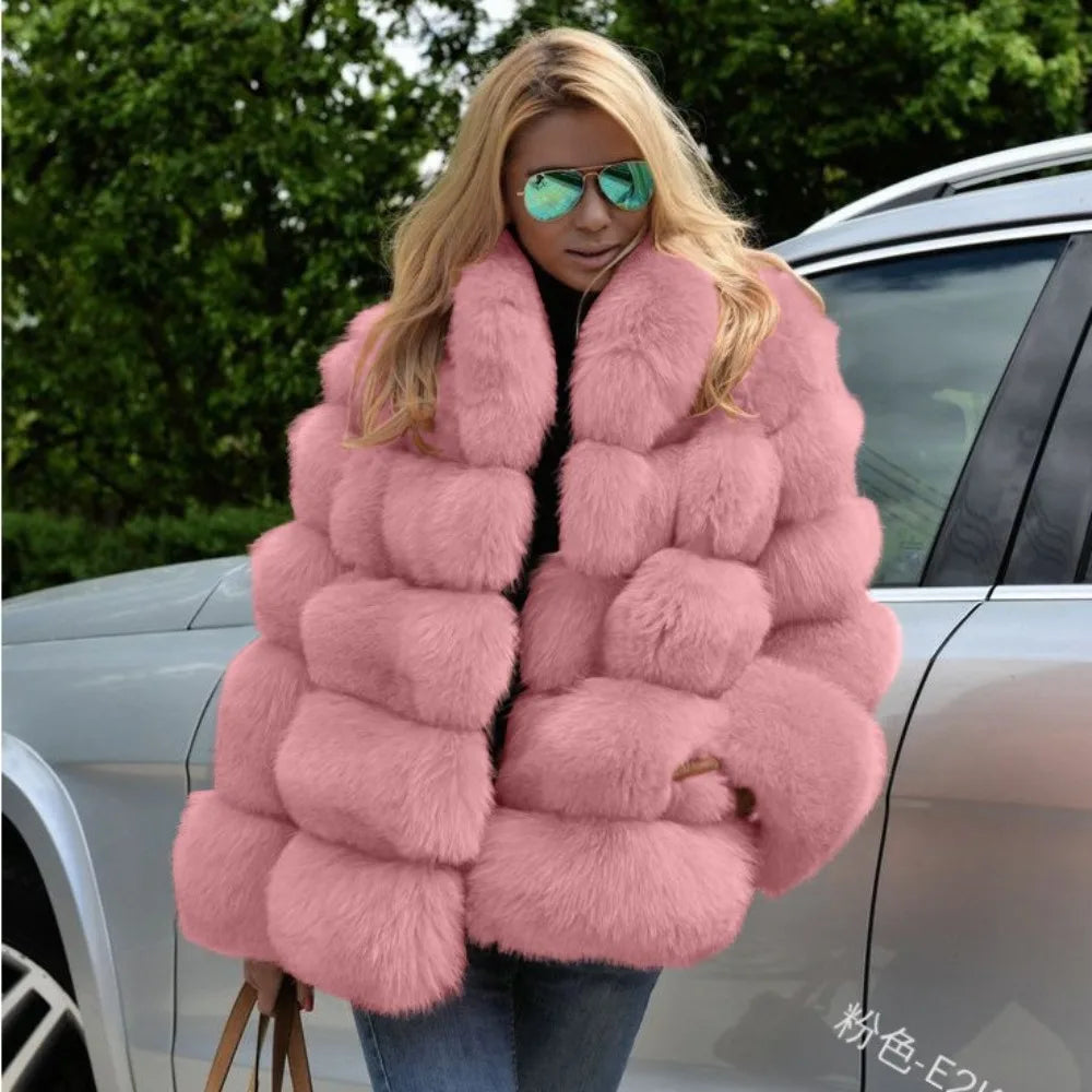 Women Faux Fur Jacket Thick Loose Long Coat Warm Turn Down Collar Full Sleeve Open Stitch Thick Coats Solid Winter 2025 - Matrix Studios