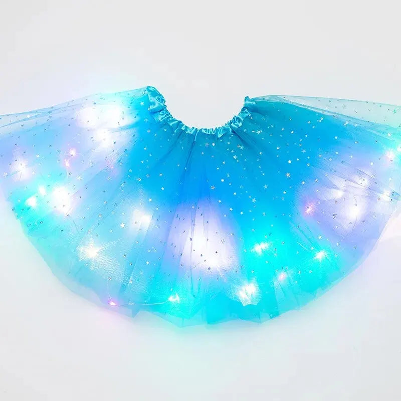 LED Glowing Light Women Tulle Star Skirt Short Tutu Mini Skirt Adult Fancy Ballet Dancewear Party Costume Ball Gown Mini Skirt - Matrix-studios.com