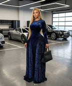 CM.YAYA Women O-neck Long Sleeve Pleated Inner A-line Maxi Dress 2026 Evening Sexy Party Birthday Vacation Long Dresses Vestidos - Matrix-studios.com