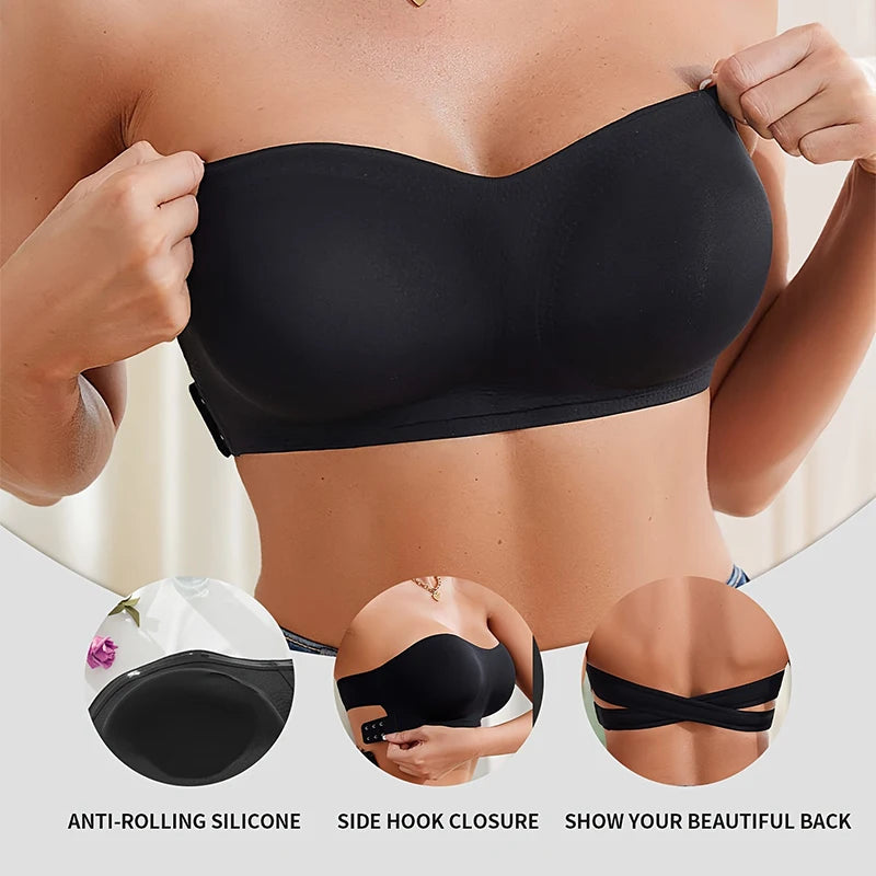 Women's Sexy Strapless Push Up Bra Removable Padded Seamless Ice Silk Top Women Invisible Beauty Back Anti-slip Off-shoulder Bra - Matrix Studios
