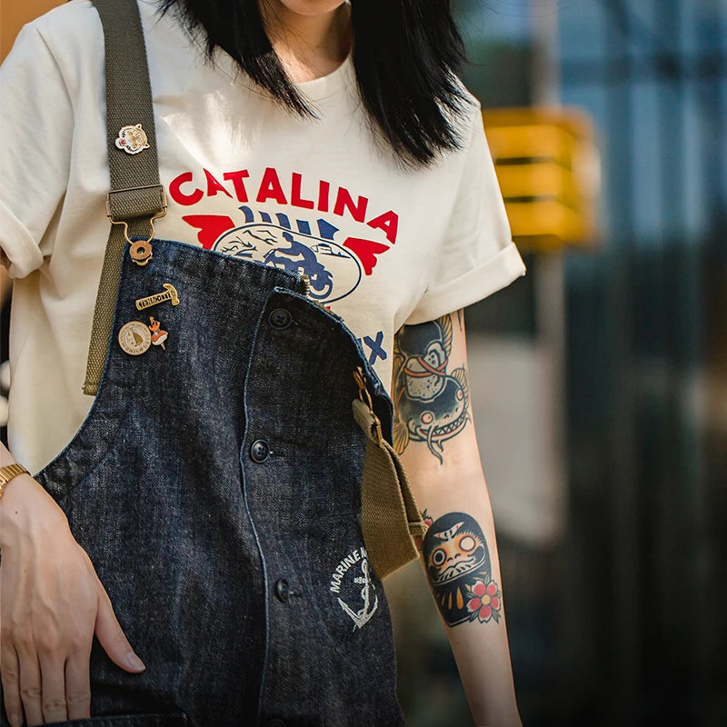 Maden Vintage Unisex Denim Overalls Baggy Fit Navy Deck Jumpsuits Couple Cotton Wide-leg Oversize Jeans for Autumn and Winter - Matrix Studios