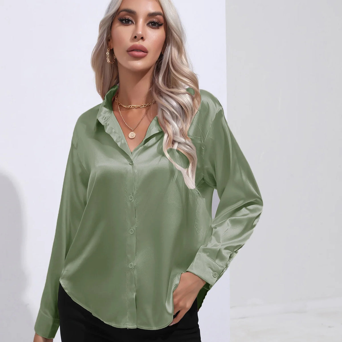 Autumn Casual Women's Blouses Elegant Satin Multicolor Basic Slim Shirt Solid Vintage Trend Ball Dance Party Shirt All-Match Top - Matrix-studios.com