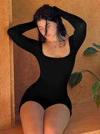 Hugcitar Long Sleeves Backless Solid Lace Up Sexy Slim Skinny Playsuit 2024 Fall Women Fashion Y2K Streetwear Party Club Rompe - Matrix Studios