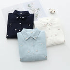 2026 Spring Autumn New Fresh Cotton Yarn Ladies Long Sleeve Shirt Flower Embroidered Women's Casual Shirt Female Blouse Clothes - Matrix-studios.com