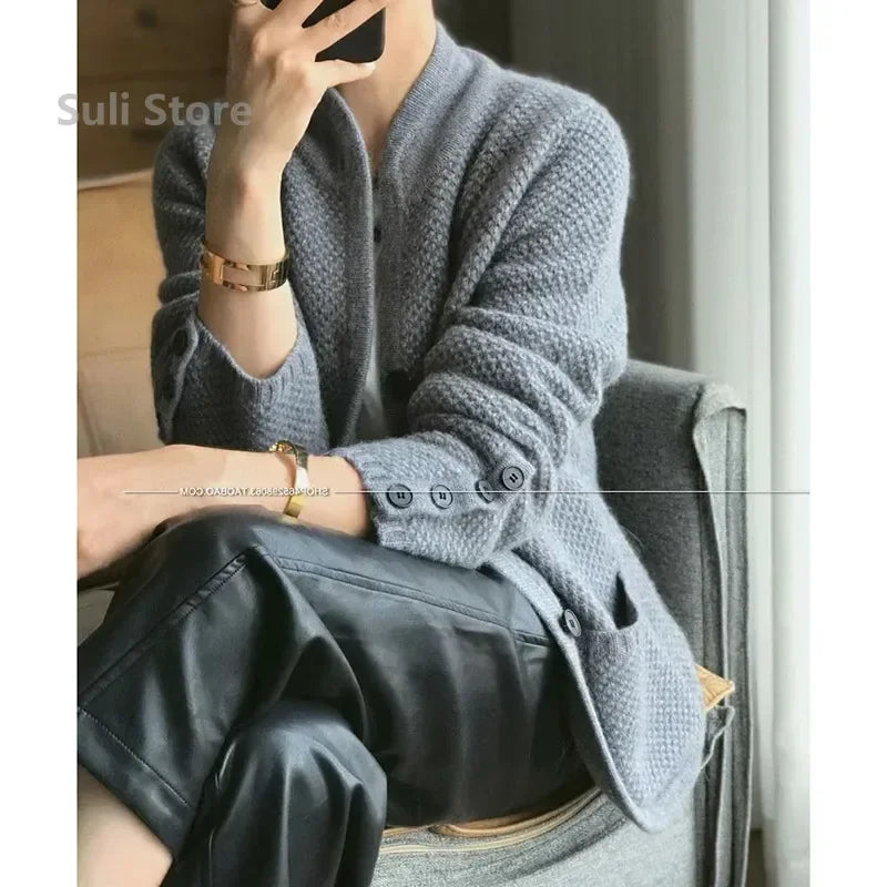 Autumn Winter New Thickened  Cardigan Women Stand Neck Sweater Sweater Loose Knit Base Sweater Jacket - Matrix Studios