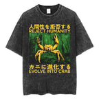 The Horrors Are Never Ending Yet I Remain Silly T-shirt Funny Japanese Style Frog Retro Washed T Shirt Men's Oversized Tees Tops