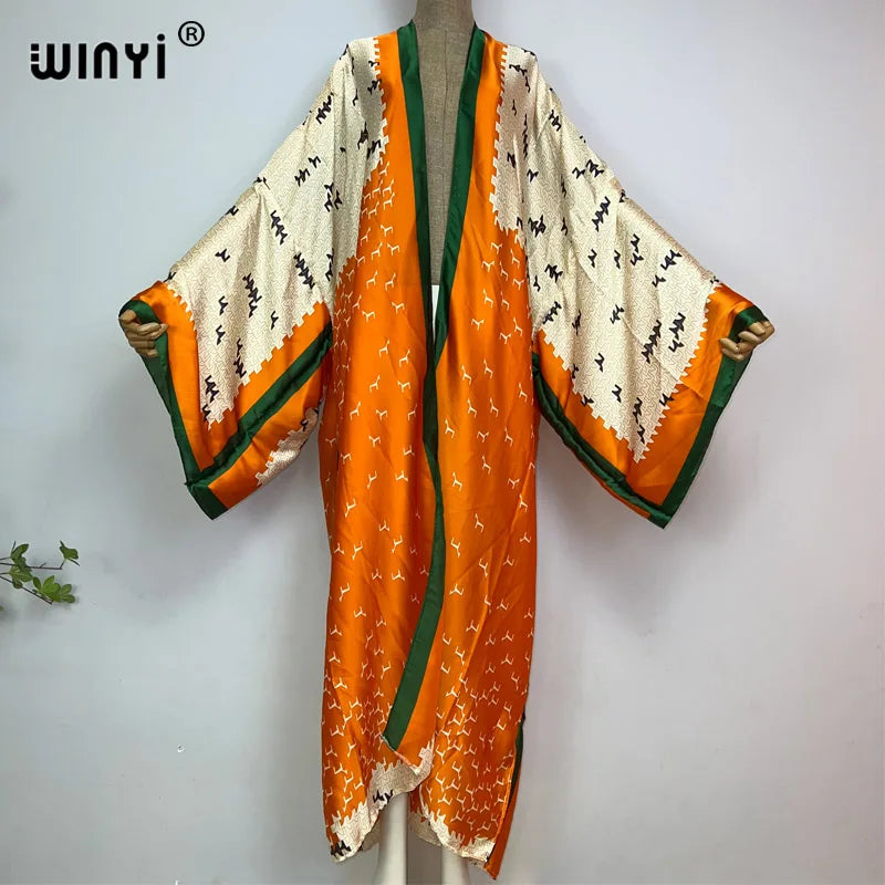 WINYI Summer New Fashion Print Women Cardigan Loose Long Dress Elegant Party Boho Maxi Beach Holiday Cover Up Kimonos Kaftan - Matrix Studios