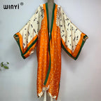 WINYI Summer New Fashion Print Women Cardigan Loose Long Dress Elegant Party Boho Maxi Beach Holiday Cover Up Kimonos Kaftan - Matrix Studios
