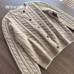WinvyNee Women's Merino Wool Cardigans Sweater Solid O Neck Twist Casual Knitted Tops Winter Autumn Cropped Jumpers B1283006 - Matrix Studios