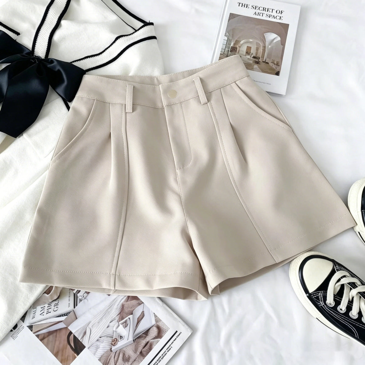 Casual Women A-Line Shorts Fashion Office Lady Commute Vintage Solid High Waist Short Pants Casual Streetwear Summer Trousers - Matrix Studios
