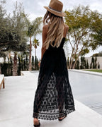 Summer V Neck Solid Color Lace Hollow-Out Sleeveless Sling Party Wear High Waist Rompers Holiday Casual White Women's Jumpsuit - Matrix Studios