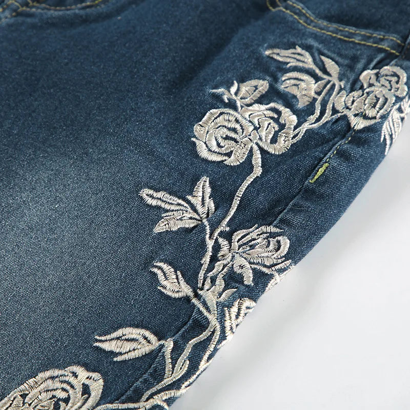 Retro Y2k Jeans Baggy Floral Embroidery Jeans Women Vintage 2000s Low Rise Flared Denim Pants High Street Basic Trousers - Matrix-studios.com