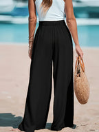 Women's Casual Wide Leg Pants - All Season Comfort Pockets Elastic Waist Loose Fit Solid Color Pants Suitable for Outdoor and Le - Matrix-studios.com