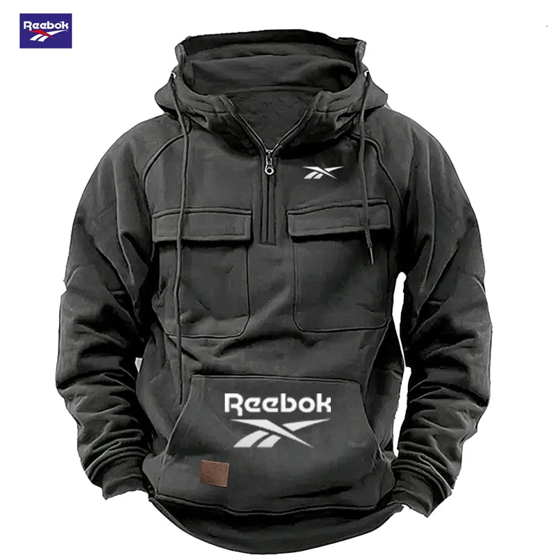 2026 Reebok Logo Multi-Pocket Design Hoodie - The Top Choice for Fashionable Autumn and Winter, a Semi-Zippered Hooded Comforta - Matrix Studios