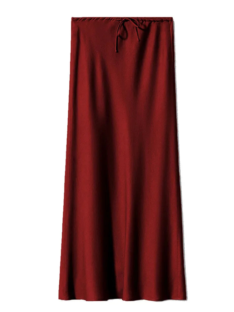 Brown Long Satin Skirts Women Luxury Maxi Autumn Summer High Waist Silk Black Skirt Long Straight Shining Beige Satin Skirt Maxi - Matrix-studios.com