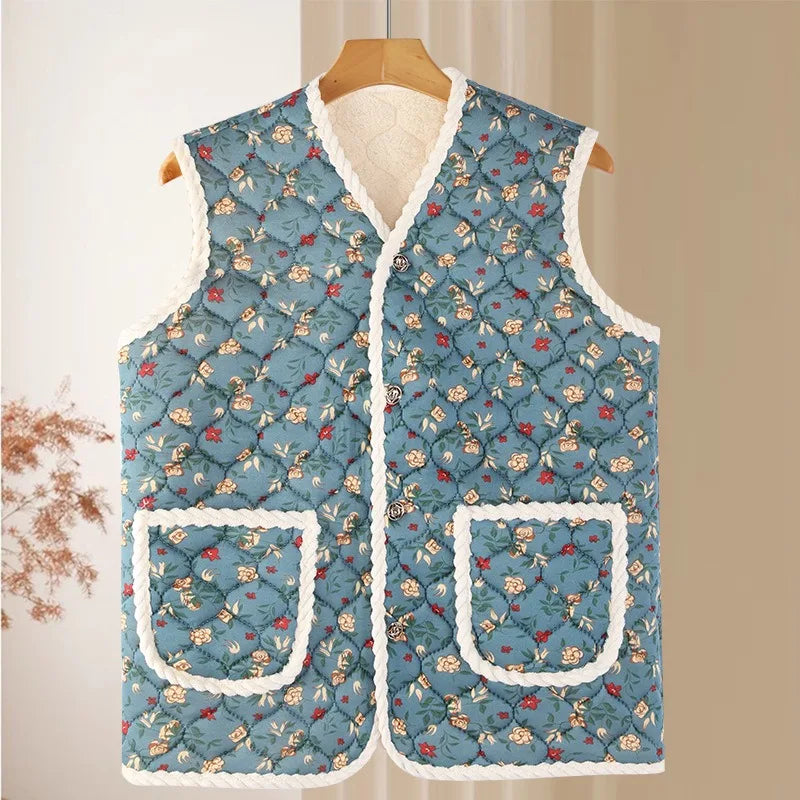 2025 New Winter Floral Kimchi Vest Quilted Vest Women's Ethnic Style Printing Thermal Vest - Matrix Studios