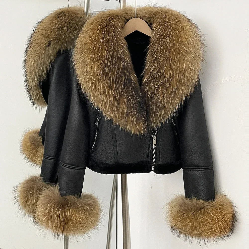 Reality Fur Jacket Winter Real Fur Cuffs Clothes Women Short Faux Leather Fake Fur Inner Jacket Female Thick Warm Fox Fur Coat - Matrix Studios
