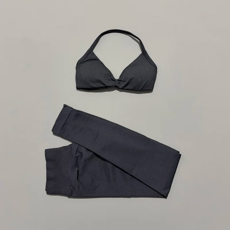 2Pcs HISTELLO Seamless Yoga Sports Set for Women Resistant Backless Bra Pilates Fitness Workout Running Leggings Gym Suit - Matrix-studios.com