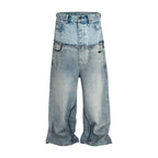 PFNW Niche Colorblock Patchwork Wide Leg Blue Jeans Men's Spring 2025 New Straight Double Waist Design Denim Trousers 28W6048 - Matrix Studios