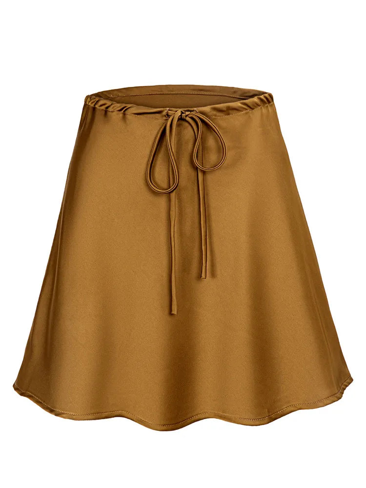 Satin Mini Skirts Women Summer Beige Silk Short Skirt For Woman Drawstring High Waist Black Satin Skirt A Line Women Short 2026 - Matrix-studios.com