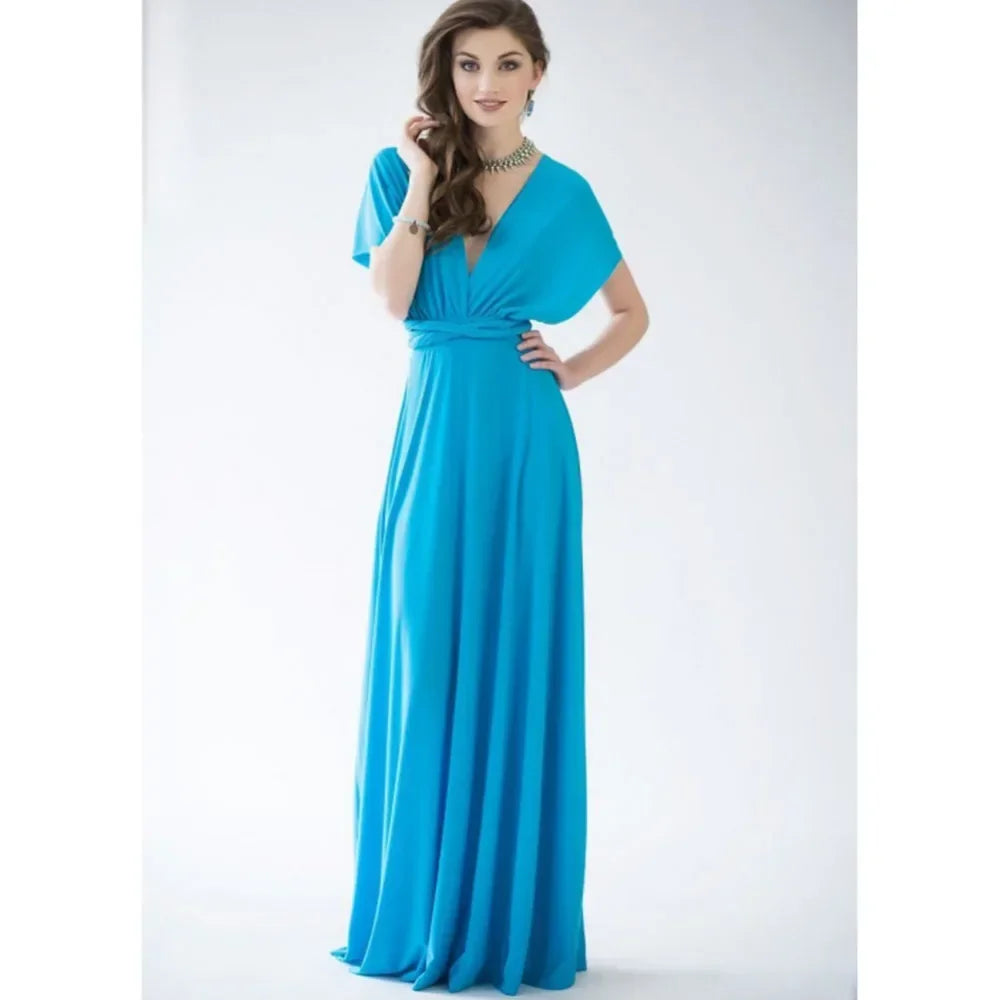 Fashion Multi-worn V-neck Vestidos De Fiesta Women Long Dress Sexy Strapped Lady Summer Maxi Dress - Matrix-studios.com