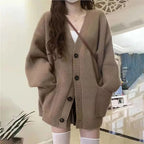 Autumn Winter Women Cardigan Sweater Coats Fashion Female Long Sleeve V-neck Loose Knitted Jackets Casual Sweater Cardigans - Matrix Studios