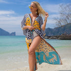 Swimsuit Cover Up Printed Kimono for Sea Boho Coverup Long Luxury Beach Outings Belted Swimwear Cape Holiday Bathing Suits Sales - Matrix Studios