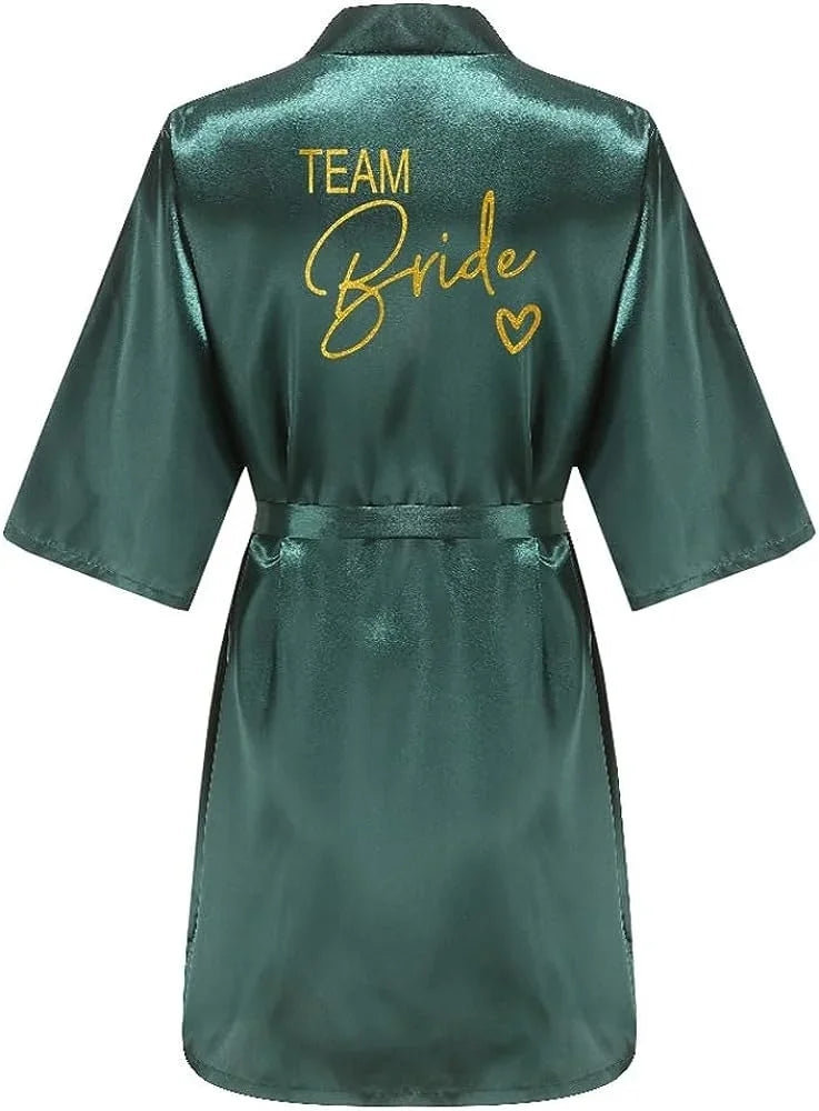 Wedding Party Team Bride Robe Kimono Satin Pajamas Bridesmaid Bathrobe Gold Letter SP089 - Matrix-studios.com