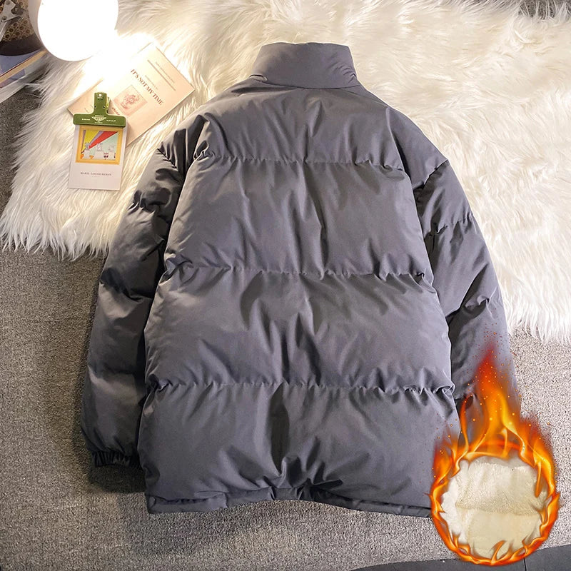 Warm Fleece Winter Lined Puffer Jackets Men Thick Parkas Casual Man Padded Down Outwear Zipper Long Sleeve Outdoor Couple Coat - Matrix Studios