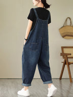 Fall Women's Loose Jeans Overalls Deep Blue High Waist Design Sensation plus Size Faion plus Size Women's Loose Slimming - Matrix-studios.com