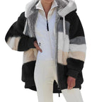 Oversized Jacket for Women Coat 2025 Autumn Winter Warm Plush Pocket Hooded Streetwear Loose Lady Zipper Cashmere Outerwear Coat - Matrix-studios.com
