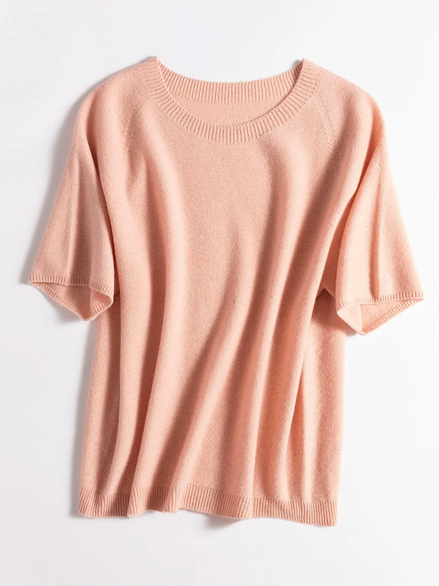SuyaDream, 100%Merino Wool Pullovers for Woman, Round Neck, Short Sleeved Sweaters, 2025 Fall Winter Soft Warm Top, Pink, Olive - Matrix Studios