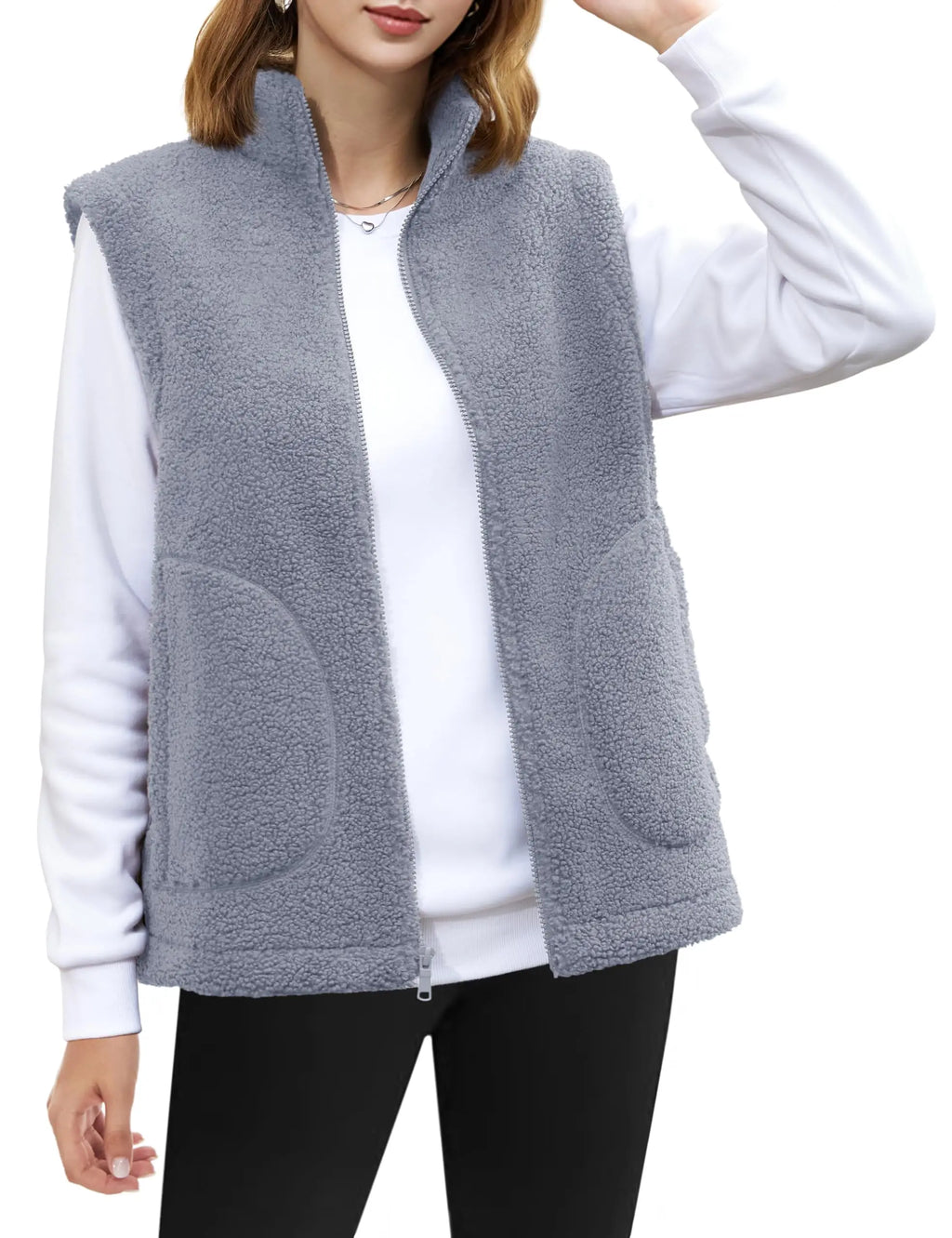 TACVASEN Polar Fleece Vests Women Fall Winter Lightweight Stand Collar Waistcoats Warm Soft 4 Pockets Sleeveless Outwear Jackets - Matrix Studios