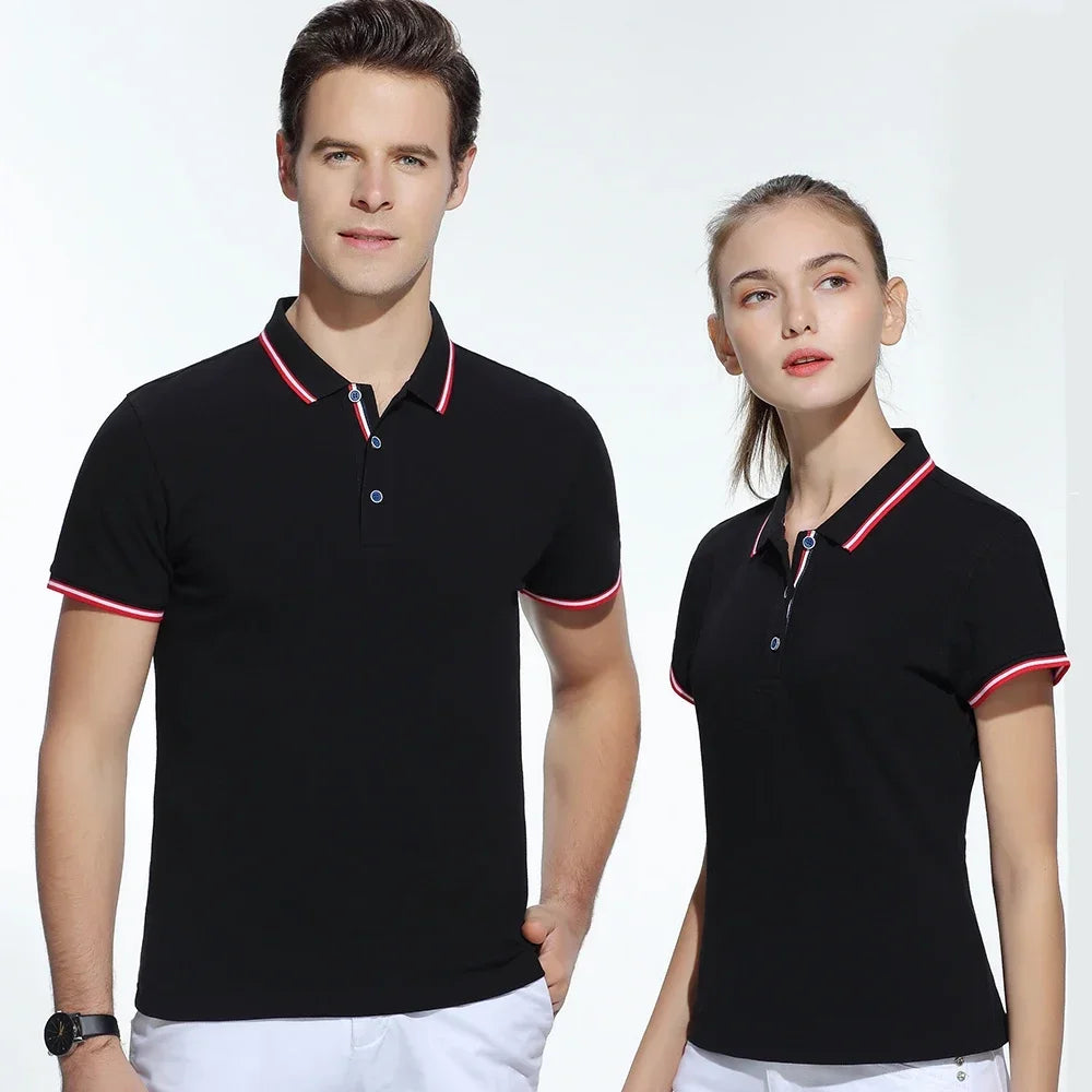 100% Cotton Quality Polo Logo Personalization Men Women Short Sleeve Shirts Striped Lapel Golf Tees Summer Top Shirt Custom - Matrix-studios.com
