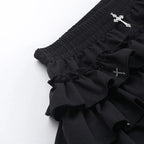 Women Skirts Tiered Ruffles Mini Skirt with Cross Charms Built-in Shorts Kawaii Sukapan Skort Gothic Punk Coquette Y2K E-girl - Matrix-studios.com