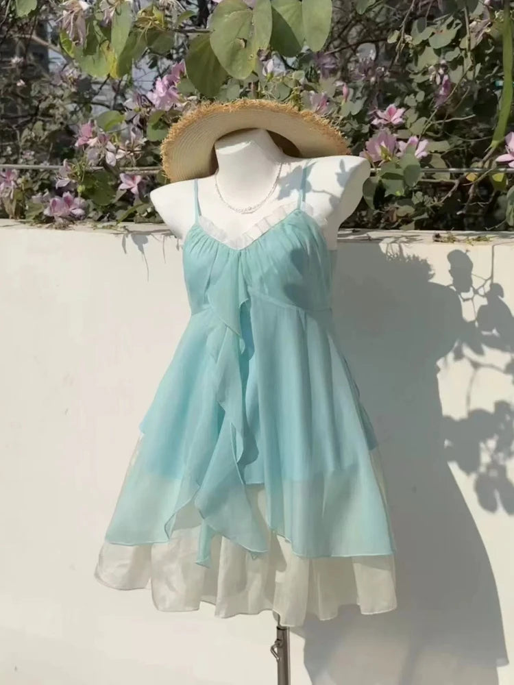 Casual Beach Style 2 Piece Skirt Sets Women Y2k Crop Top Vest + Mini Skirts Sweet Elegant Kawaii Vintage Suits Korean Fashion - Matrix-studios.com