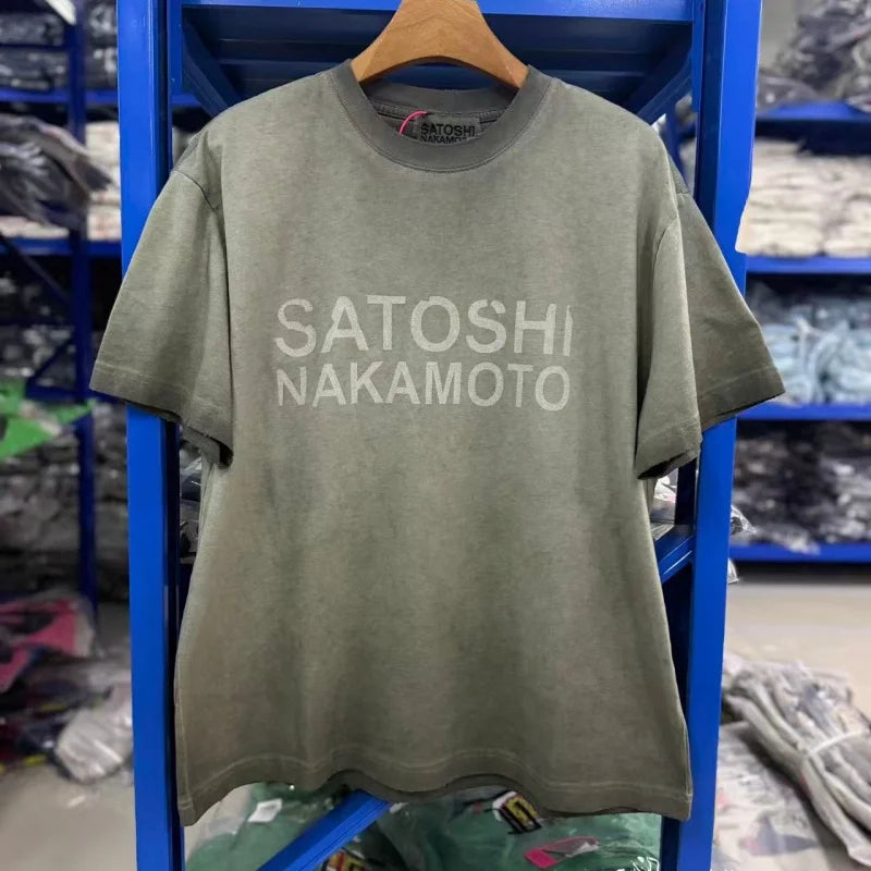 Summer Latest Highest Quality Fashion High Street SATOSHI NAKAMOTO Washed Distressed Beaded Destroyed Short-Sleeve T-Shirt - Matrix-studios.com
