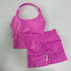 No Logo 2 Pieces Sports Set Women Backless Tank Tops High Waist Scrunch Seamless Shorts Gym Set Sportswear Workout Set Yoga - Matrix-studios.com